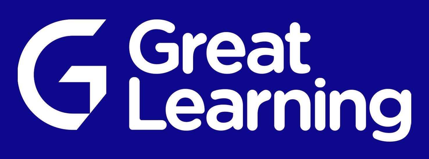 A blue banner with the words " great learning ".