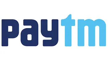 Paytm logo, blue and white text.