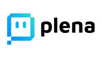 Plensa logo, blue chat box with text.