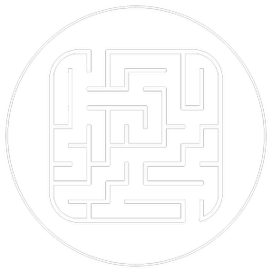 White maze icon on a green background.