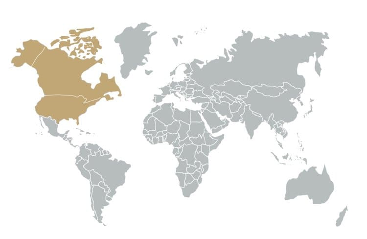 World map with North America highlighted.