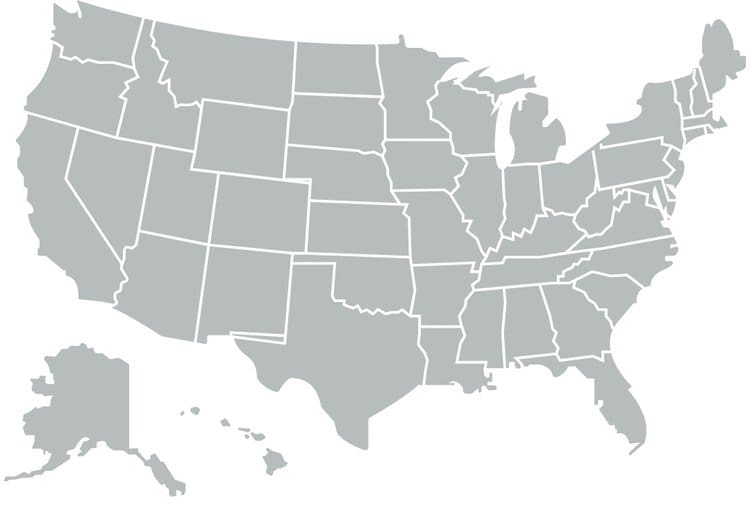 Map of the United States by state.