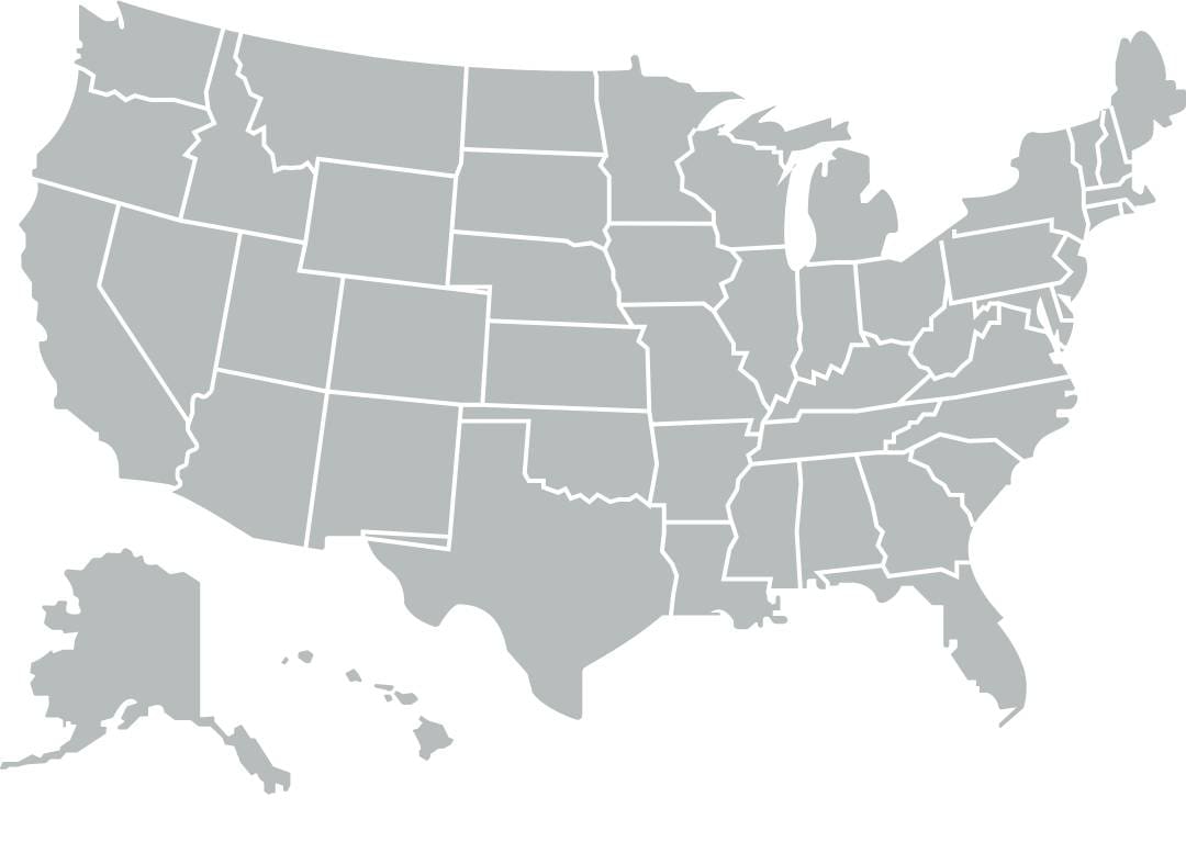 Gray map of the United States.